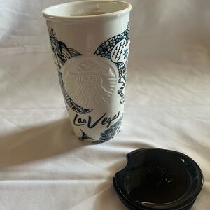Starbucks White and Blue Las Vegas Ceramic Mug with Black Lid